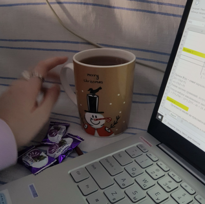 The second one was done while I was doing my homework. One of the hardest ones [homeworks]. I even did it twice. But at the end I succeeded… it was an early morning after sleepless night. [On the photo there is] Tea with sweets…. so what... Nastya, 19, Russia